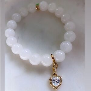 Snow White Quartz & heart charm bracelet